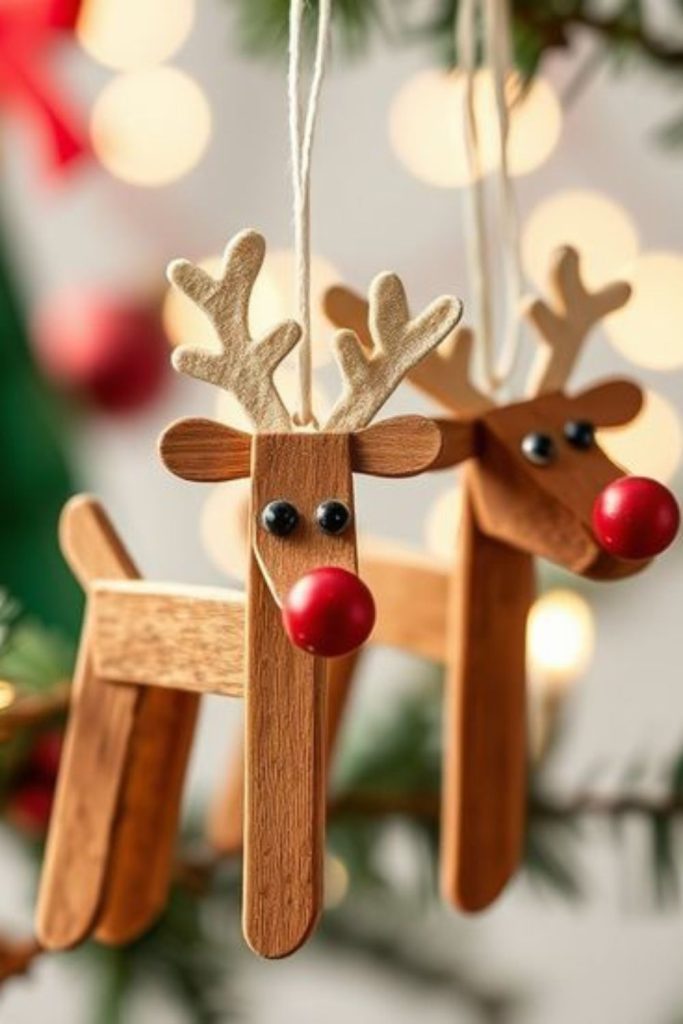 Crafted popsicle stick reindeer decorations
