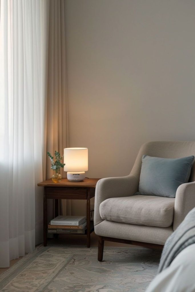 Quiet night minimal restful room.