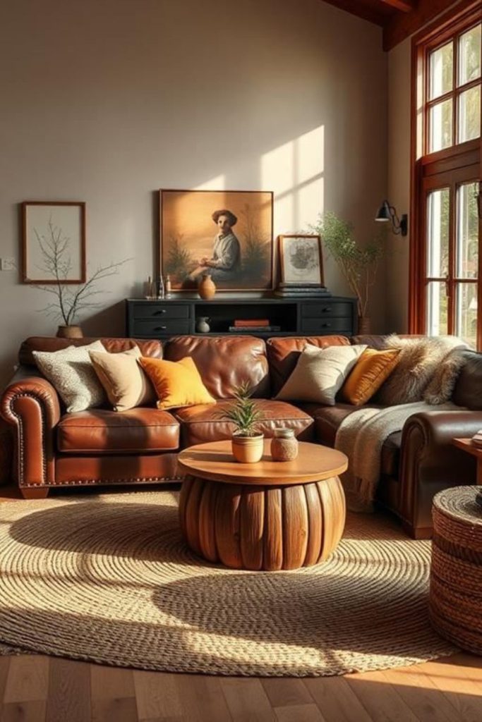 Retro brown leather stylish lounge