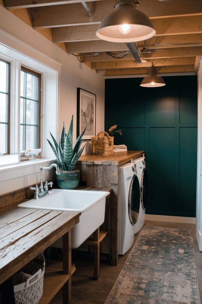 Cozy rustic barn-inspired laundry space.