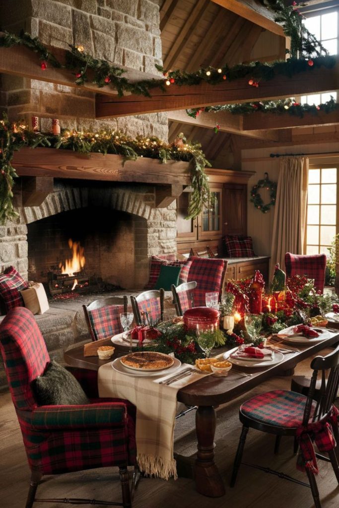 Rustic plaid cabin style kitchen.