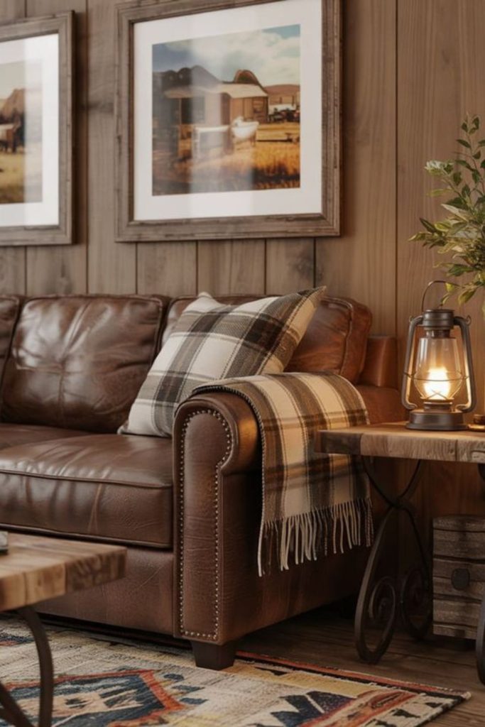 Prairie rustic brown cozy hearth lounge.