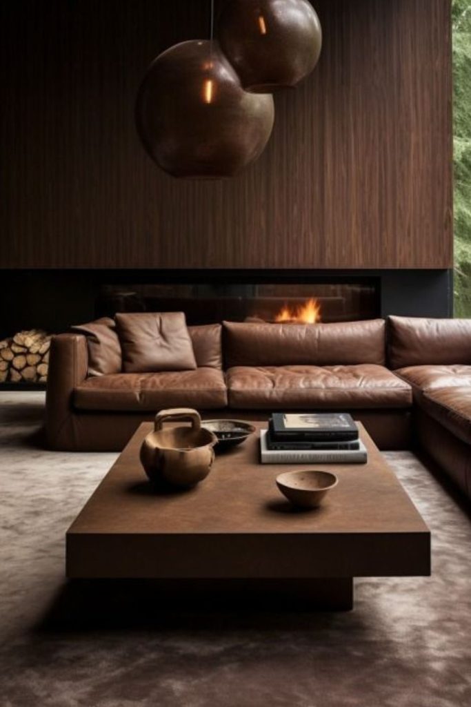 Luxurious sable brown elegant velvet room.