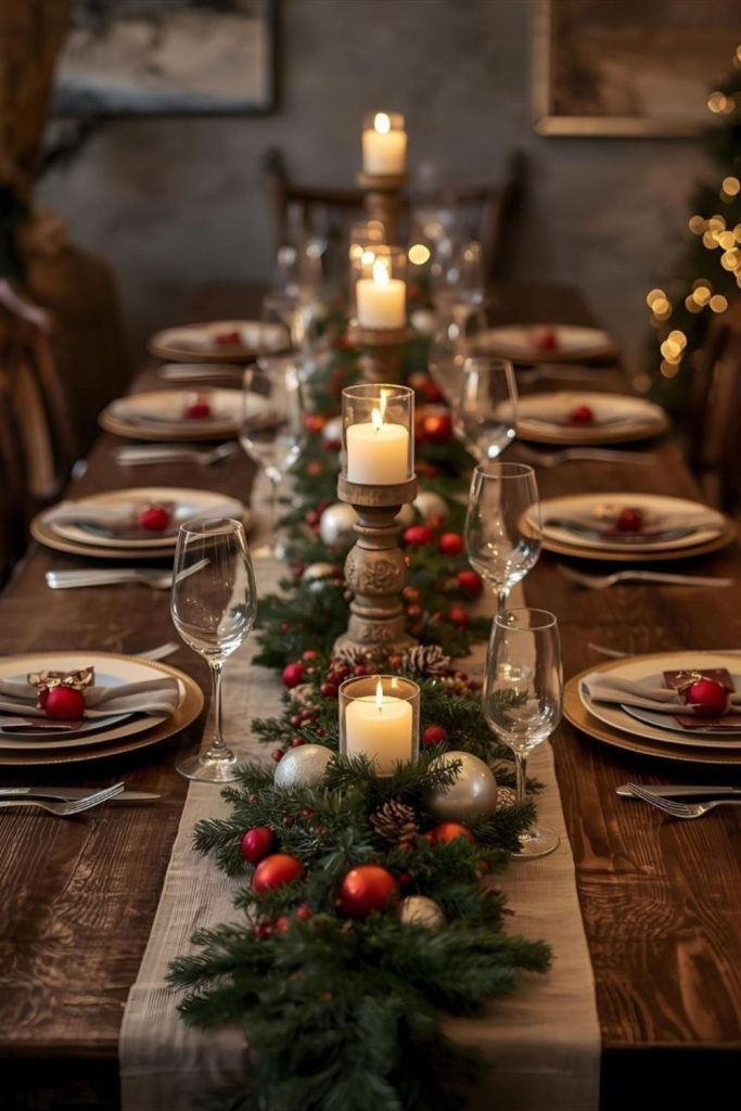 Satin table runner candlelit dinner styling.