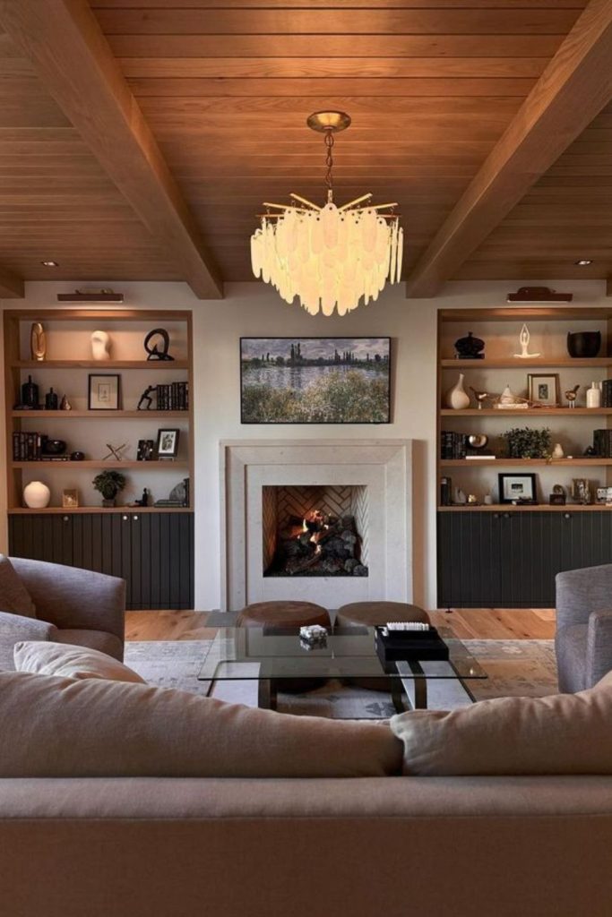 Minimal studio space with fireplace.