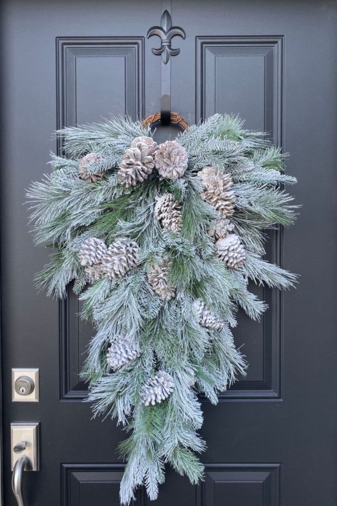 Silver pinecone rustic winter door accent