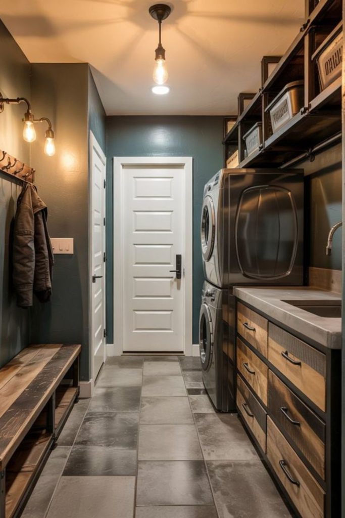 Sleek monochrome modern laundry room.