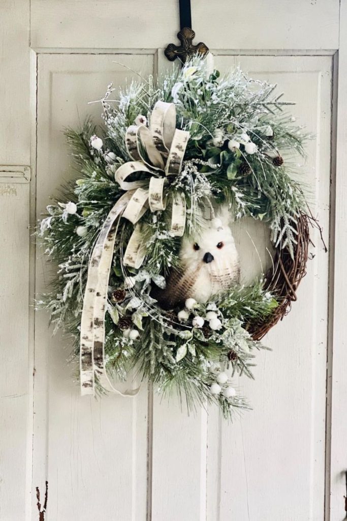 Snow owl cedar enchanted woodland wreath