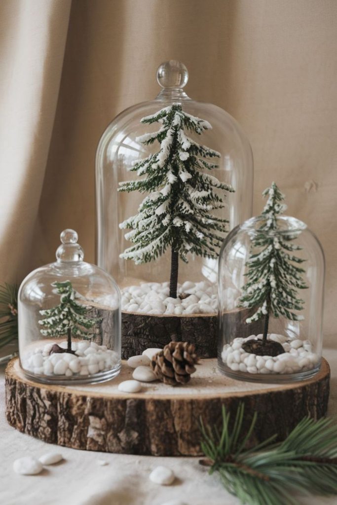 Faux snow layered over pine and candles