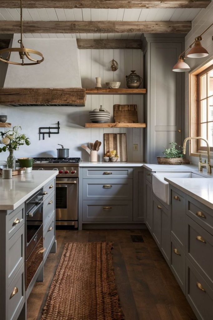 Soft grey modern cottage kitchen.
