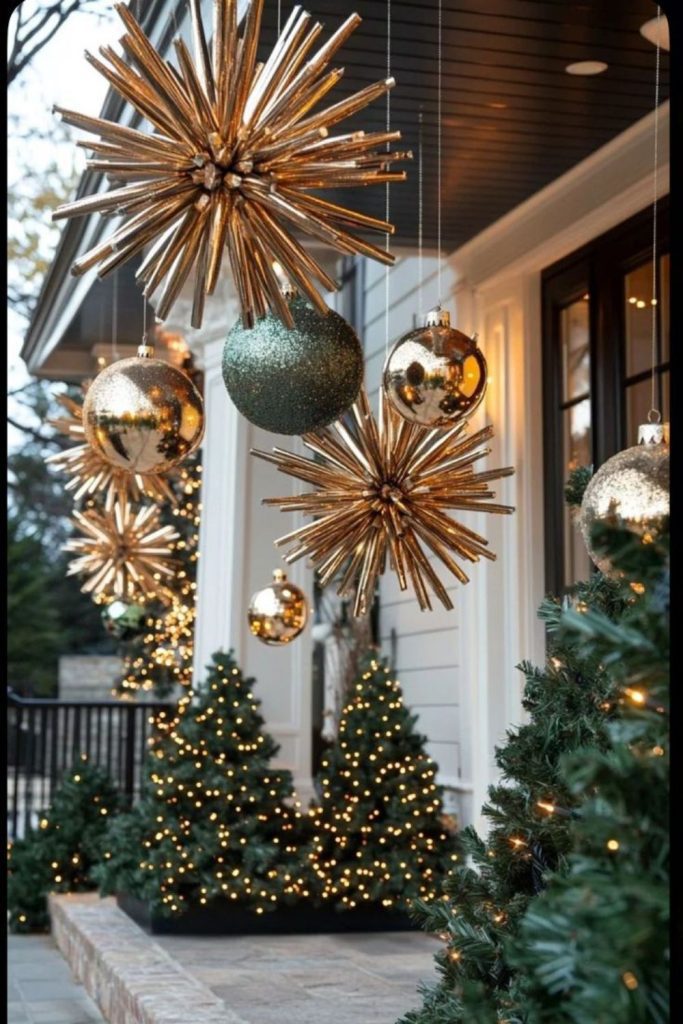 Large star decoration crowning pine tree