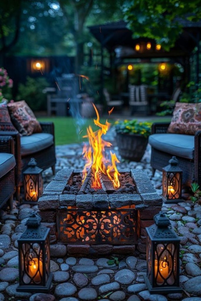Industrial barrel fire pit setup