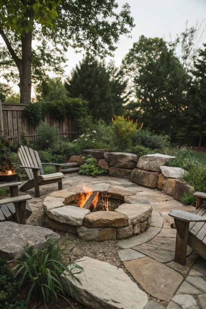 Garden path fire pit corner