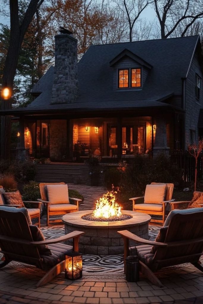 Suburban backyard brick fire pit