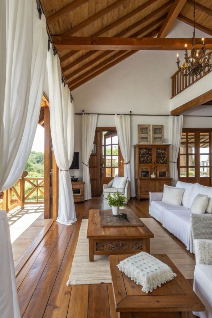 Oak floors warm farmhouse space