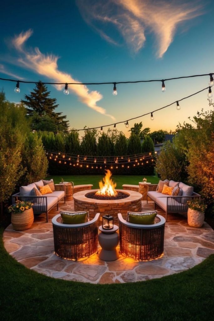 Sunset backyard fire seating