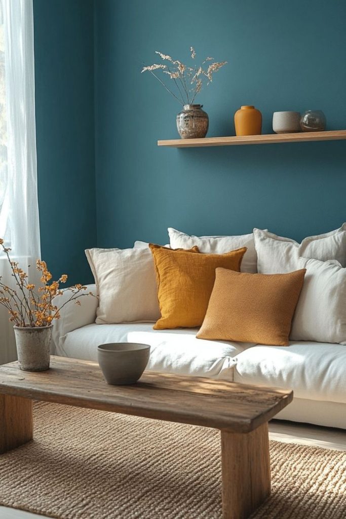Teal walls peaceful compact seating