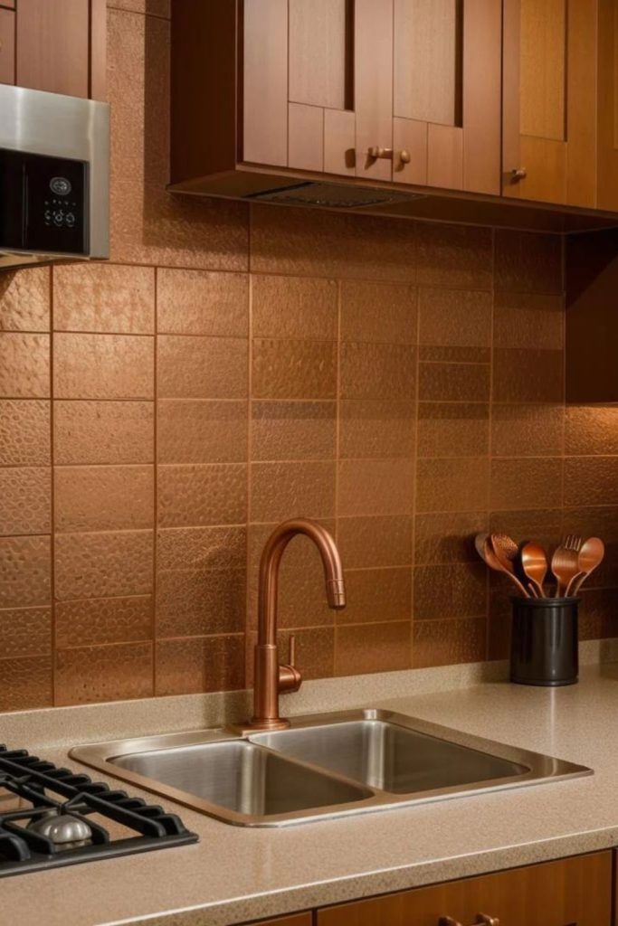 Textured leather tiles warm tactile surface