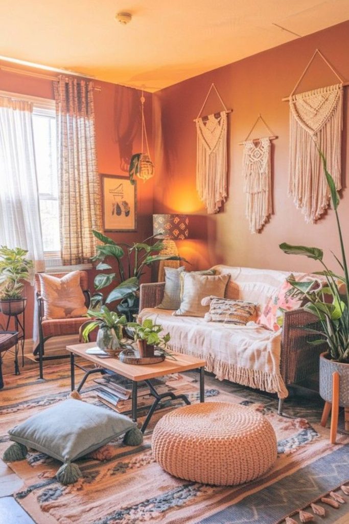 Layered textures enrich small room environment.