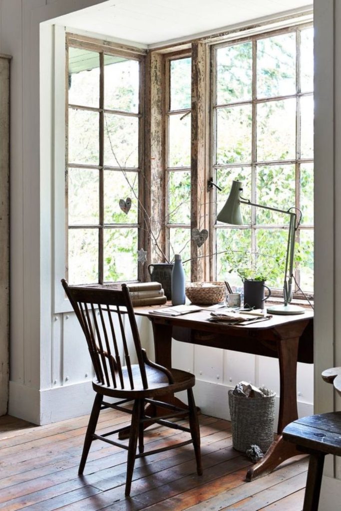 Timber porch sunlit desk nook