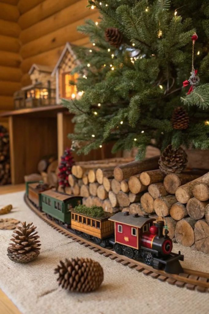 Christmas toy train kitchen scene.