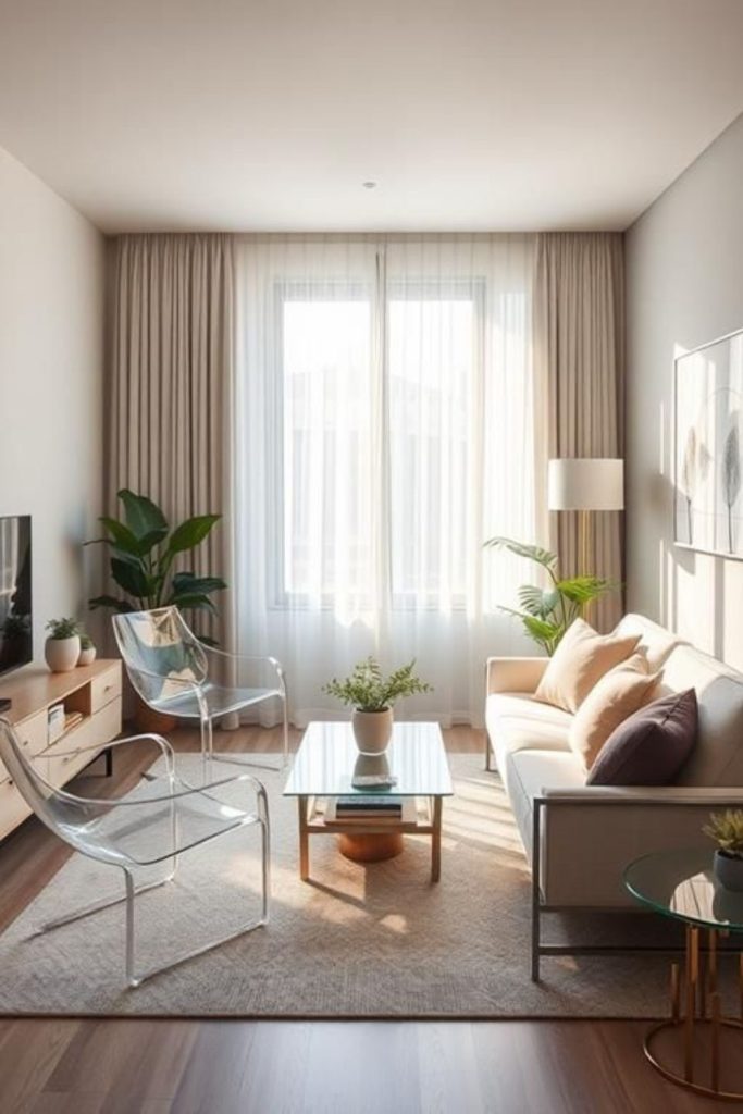 Acrylic furniture makes room feel larger.