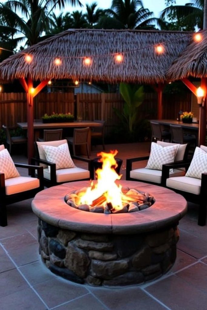 Bamboo backyard fire pit lounge