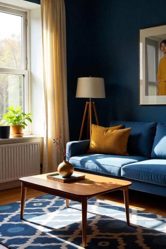 : Navy blue intimate window nook