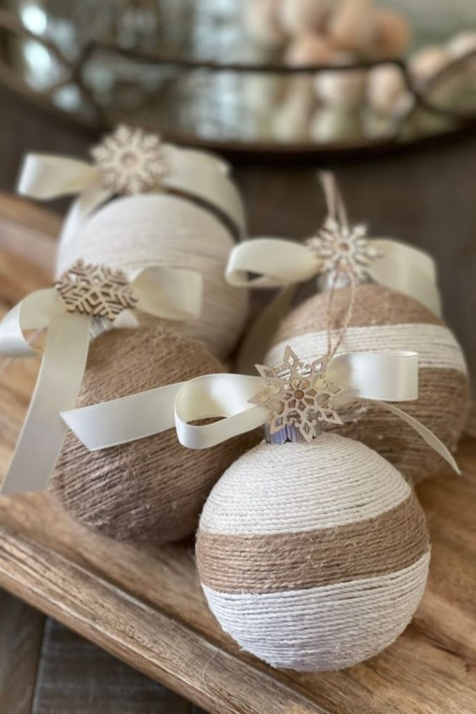 Handcrafted twine-wrapped spherical ornaments