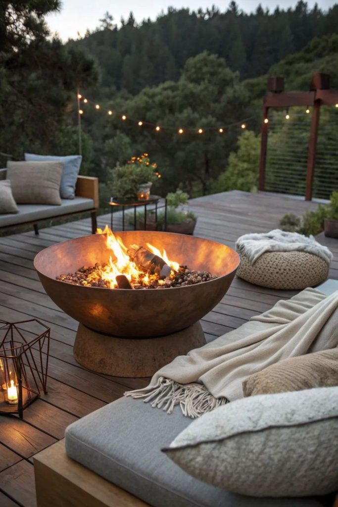 Rooftop city fire pit lounge