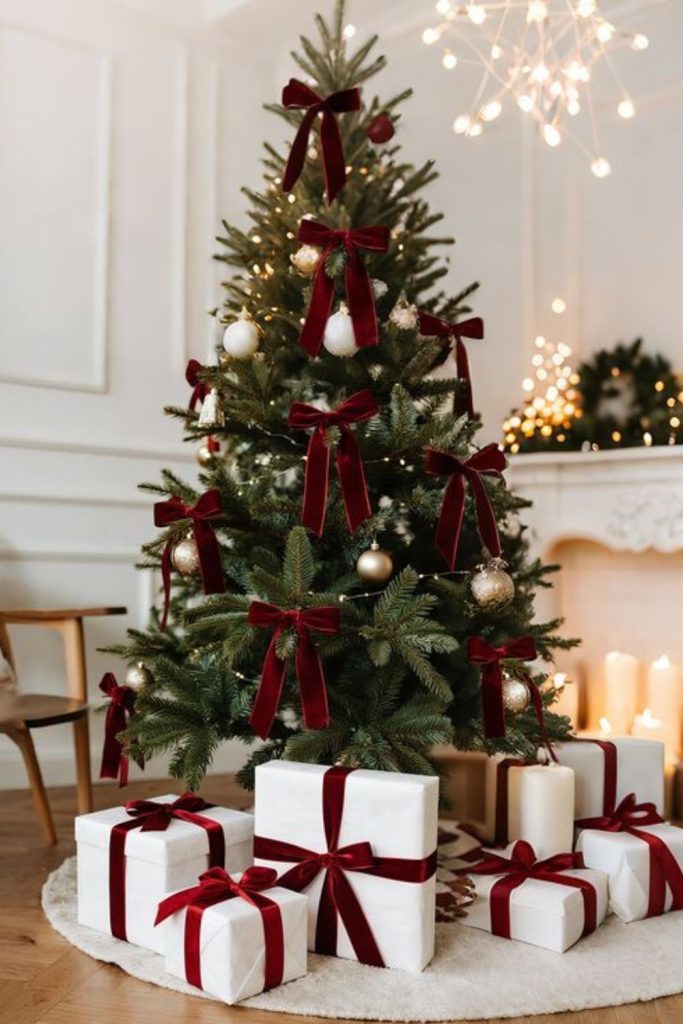 Velvet bow tree topper luxury accent.