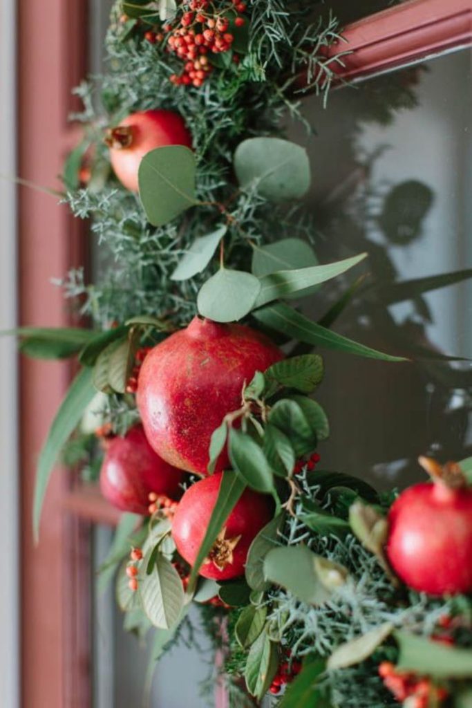 Velvet pomegranate rich festive holiday wreath