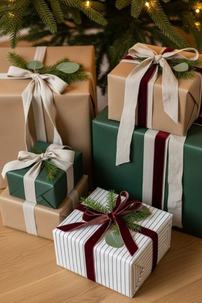 Velvet ribbon gift box stacked display.