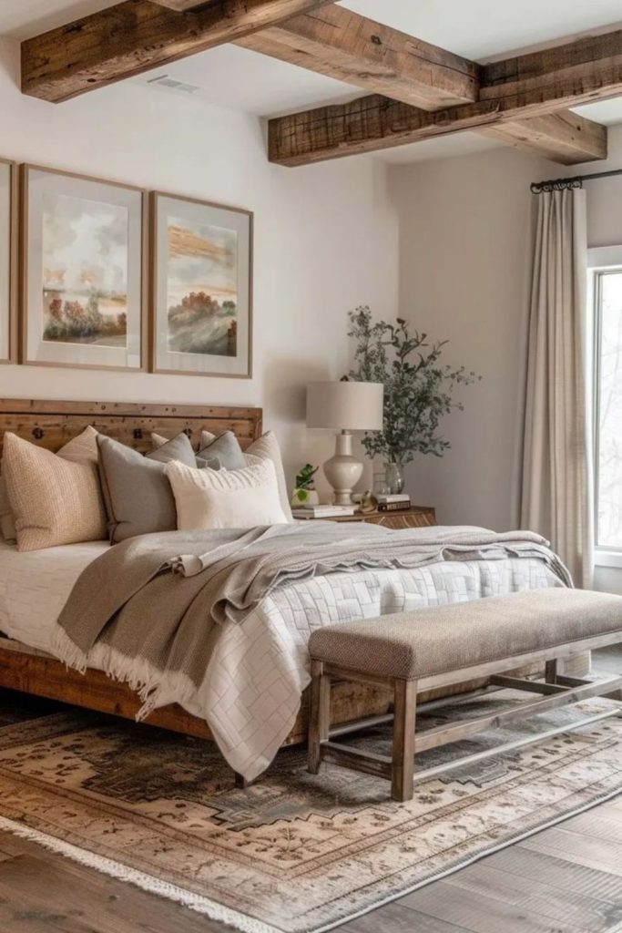 Pasture-inspired bedroom with gentle textures.