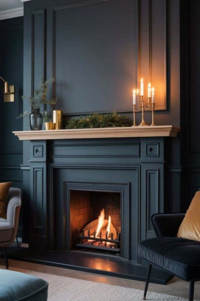 Velvet luxurious glowing fireplace suite.