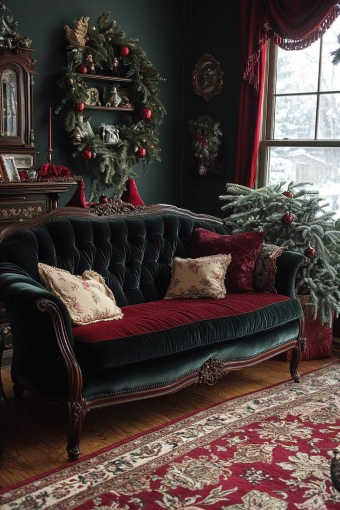 Lace and velvet Victorian holiday room.