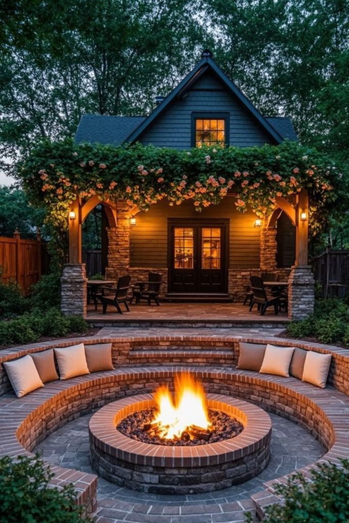 Vintage brick backyard fire pit
