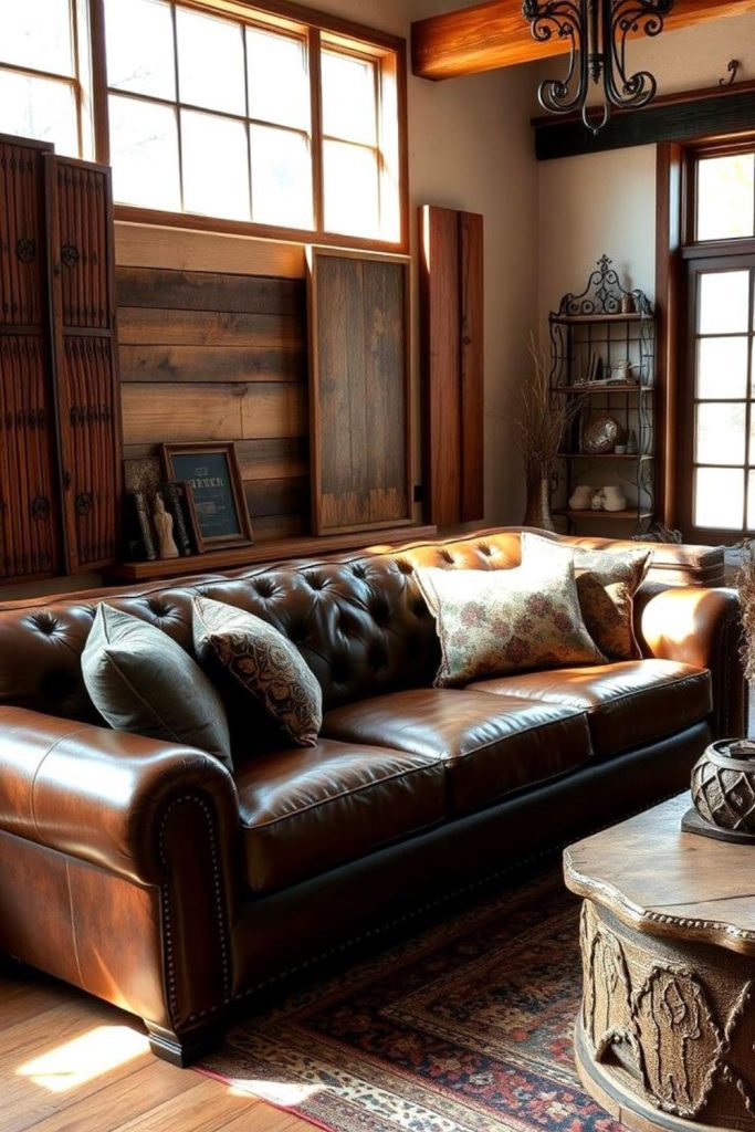 Vintage brown leather study area