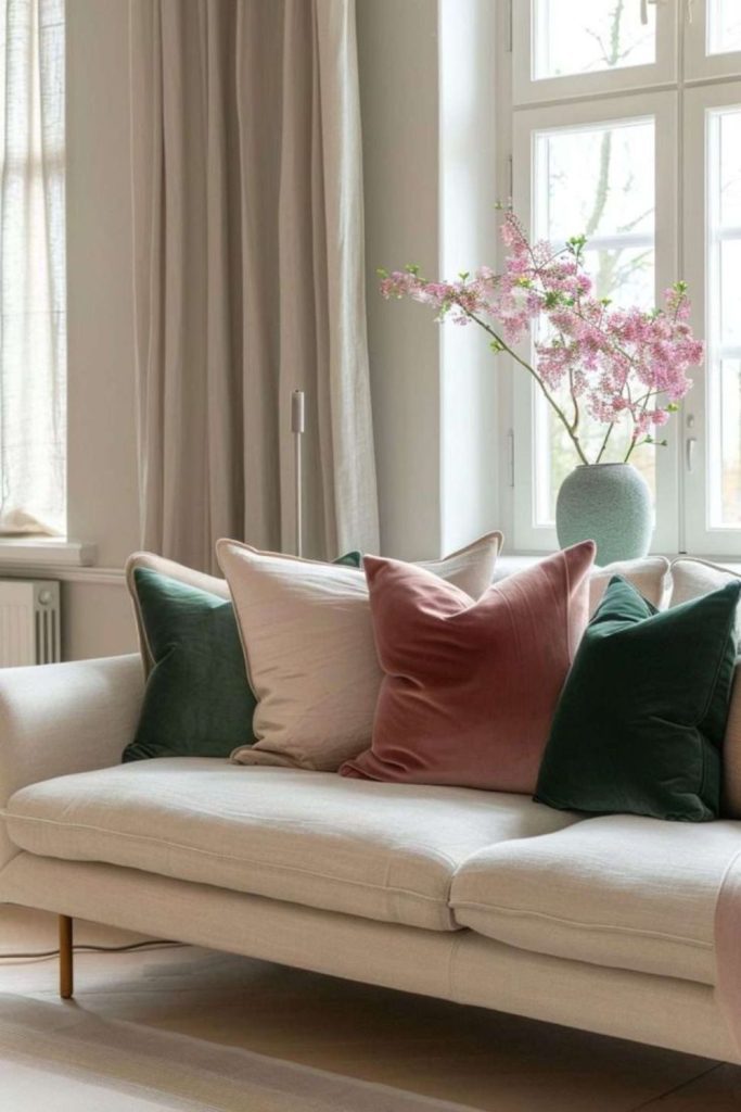 Cozy velvet alcove with sunlight