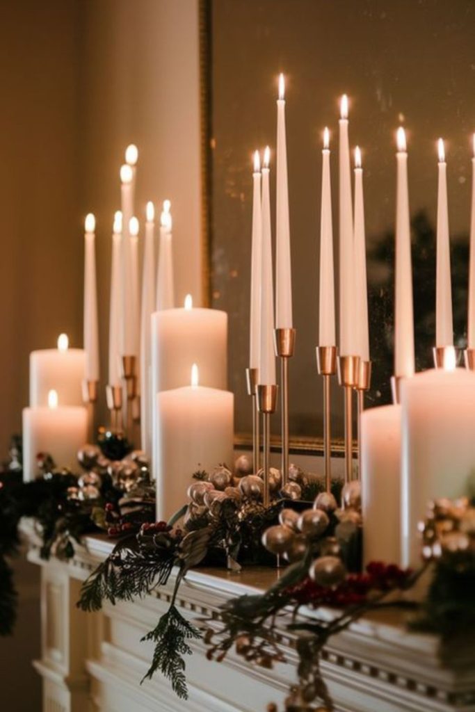 White advent candles with quiet serenity.
