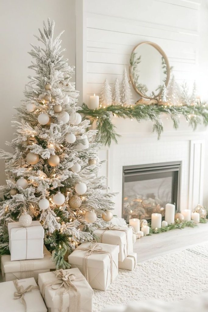 White woodland decor with natural textures.
