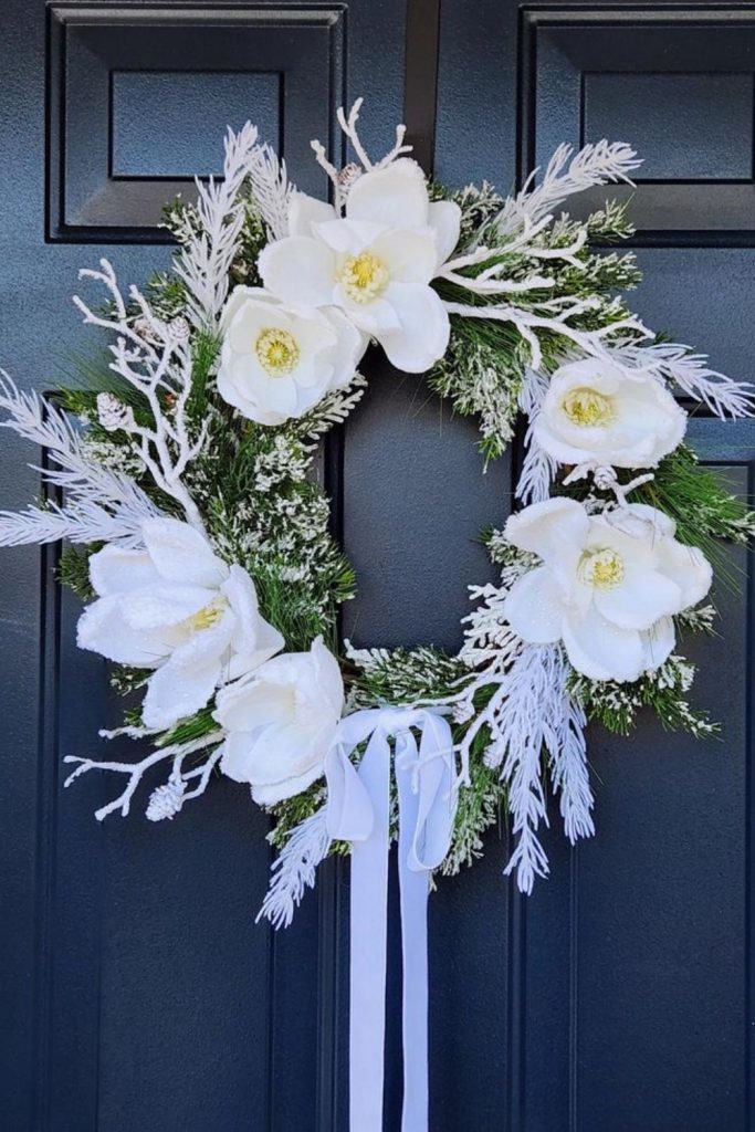 White magnolia soft winter floral wreath
