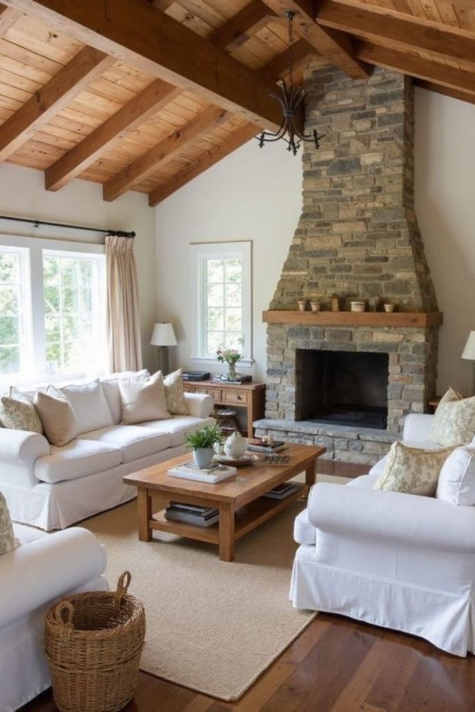 Willow basket living room farmhouse style.