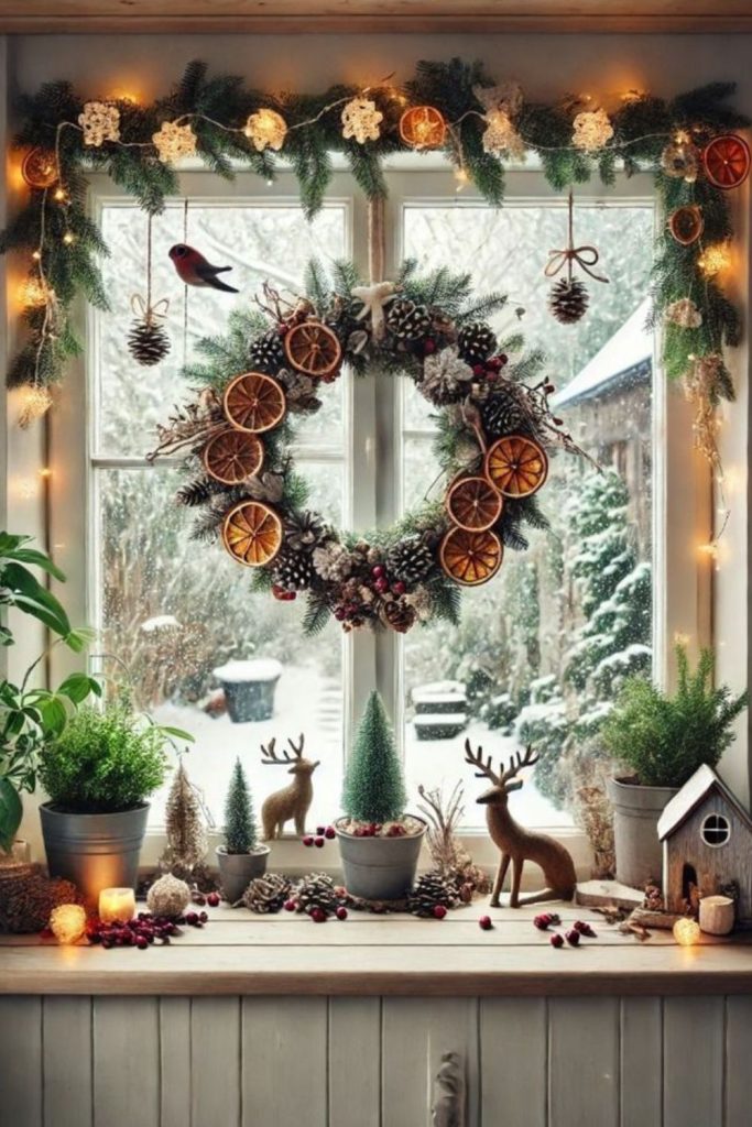 Bird figurines with snow and berries