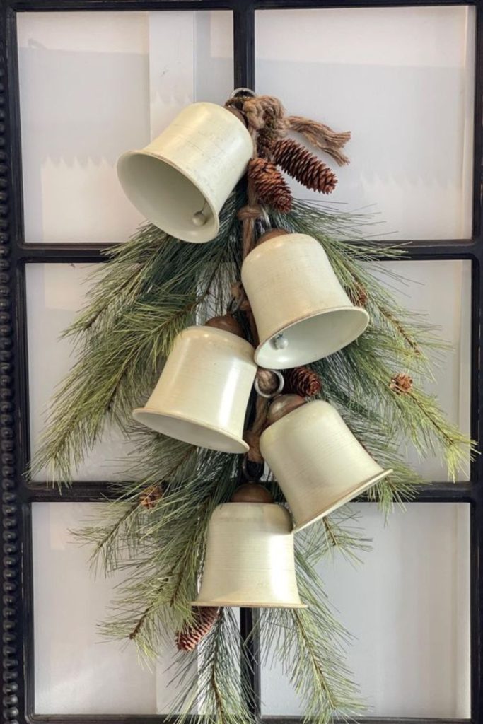 Yarn braid bell cottage winter wreath