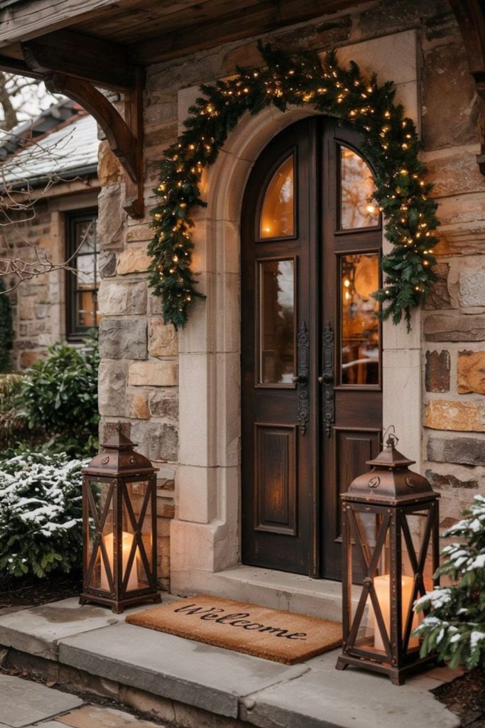 Lantern arch cozy winter porch entry