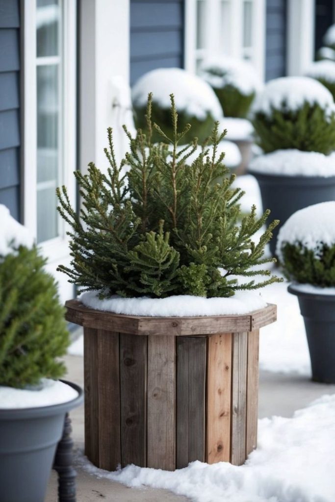 Succulent and pine winter table pot