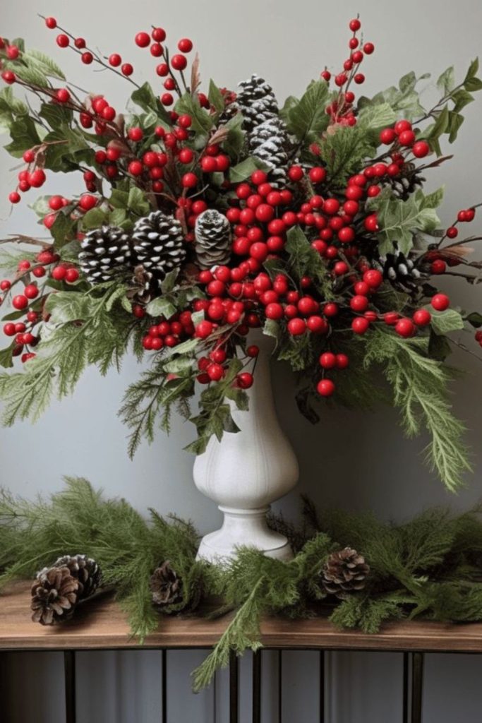 Cascading red berries over frosted branches