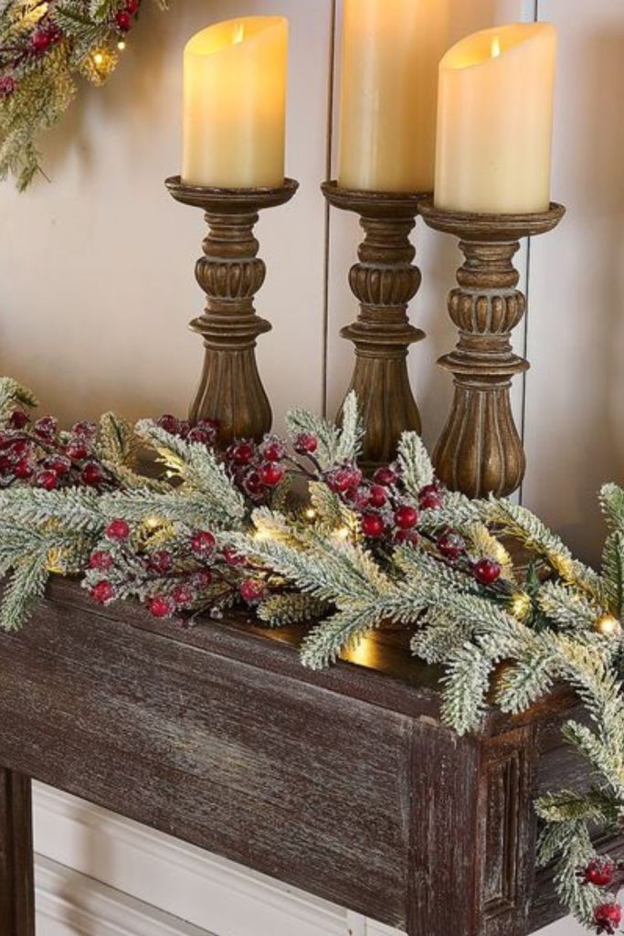 Vibrant berry garlands seasonal decoration indoors.