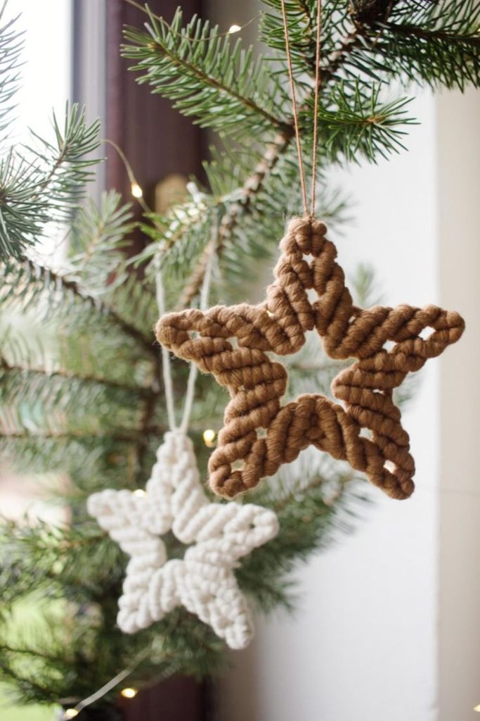 Handcrafted jute star window ornaments